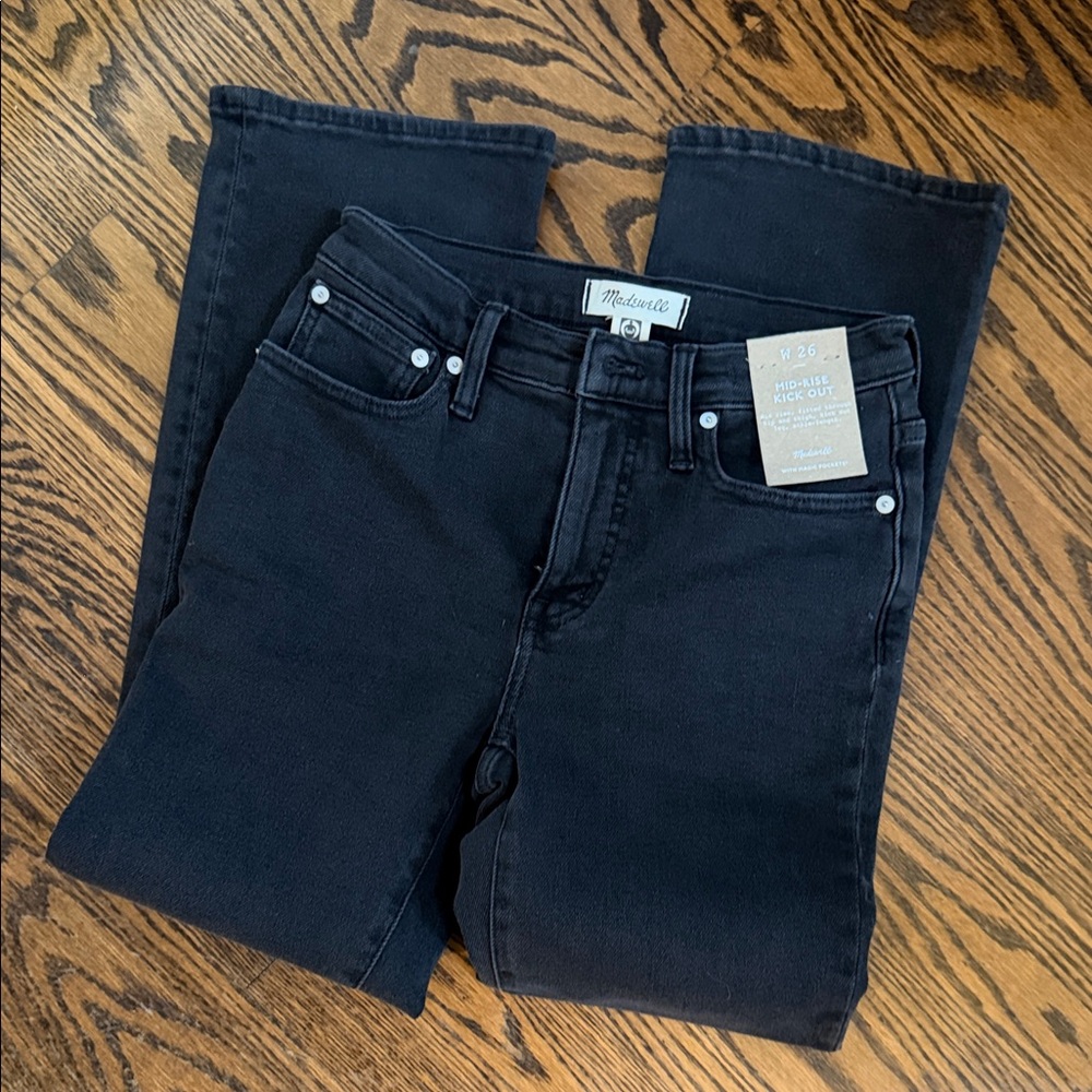 Madewell Women's kick out straight Leg Black Jeans Sz W26 NWT